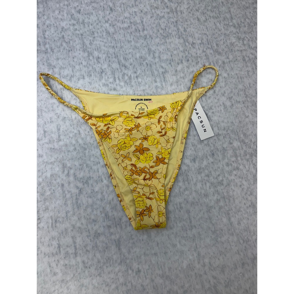 PacSun Swim Eco Yellow Floral Braided High Leg Bikini Bottom Large 0063 NEW